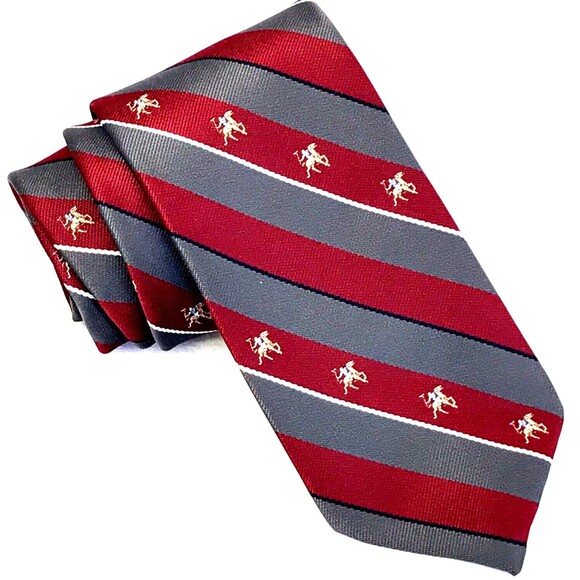 Austin Manor Vintage Tie Polo Horse Repp Stripe Red Gray 3" Preppy Y2K - Picture 2 of 9